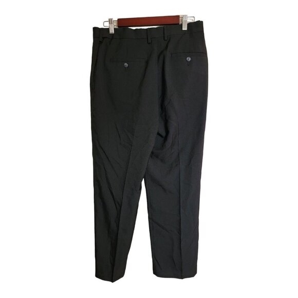 Haggar Pants Mens 32x30 Black Stria Classic Fit Pleated Expandable Waistband - Picture 2 of 11